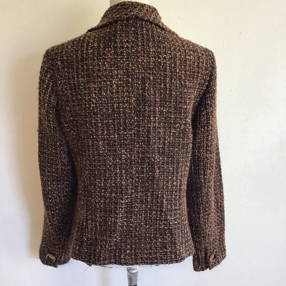 Jones New York Women Vintage Brown & Black Tweed Business Blazer Jacket Size 10